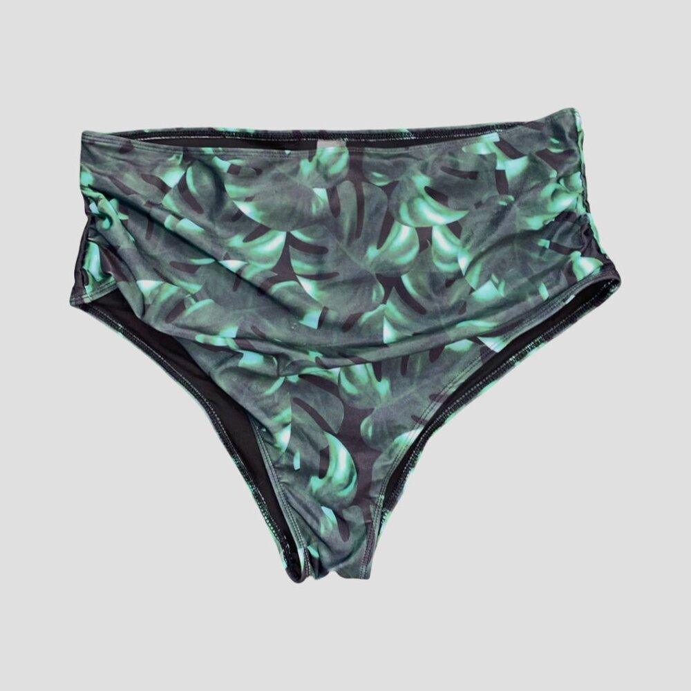 Sz.XL*NWOT*Green/Black Floral-Print Hi-Waisted Bikini Bottoms